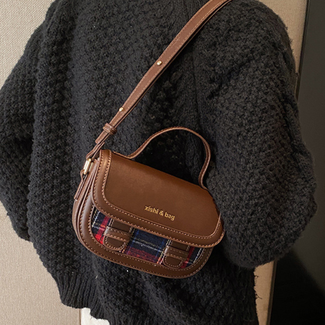 Contrast Multi-Material Saddle Denim Wool Crossbody