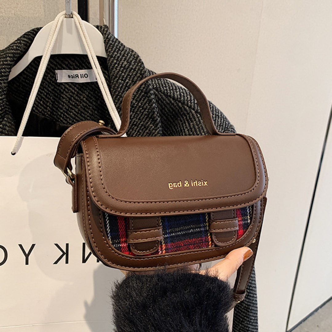 Contrast Multi-Material Saddle Denim Wool Crossbody