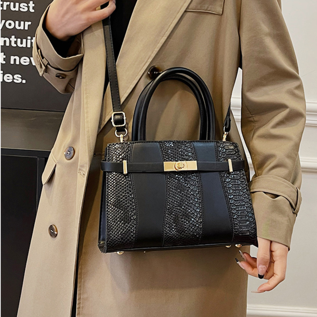 Contrast Stitch Snakeskin Kelly Style Handbag