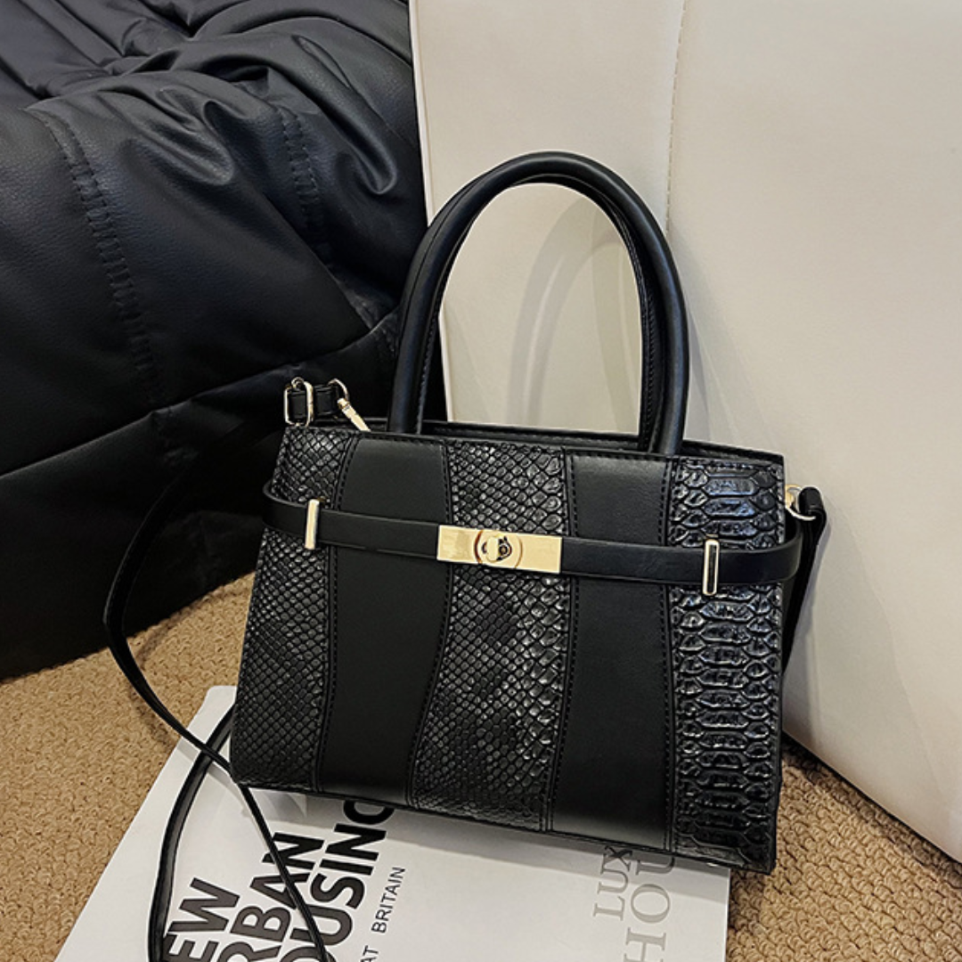 Contrast Stitch Snakeskin Kelly Style Handbag