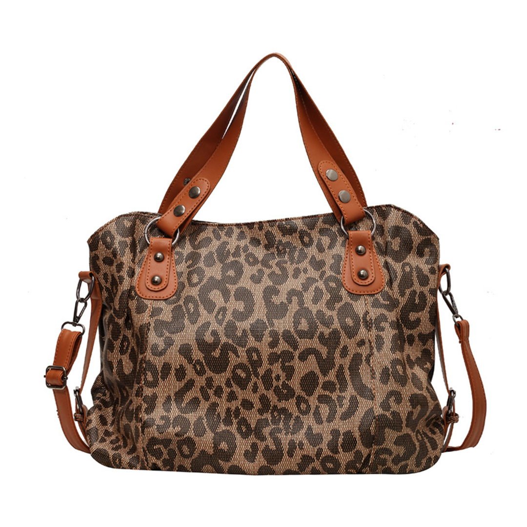 Leopard Print Contrast Large Winter Tote Bag