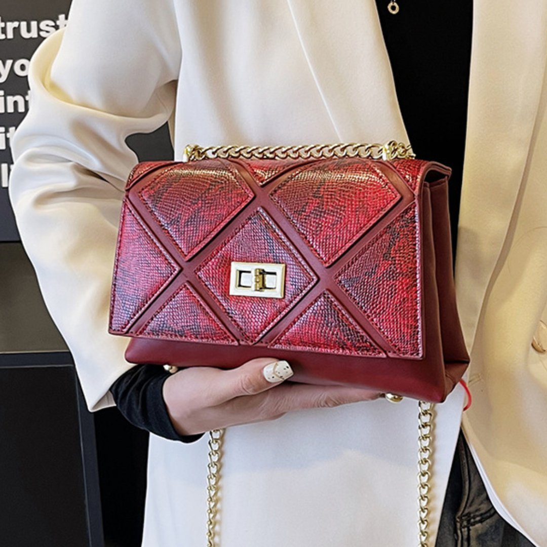 Snakeskin Pattern Faux Leather Chain Diamond Crossbody