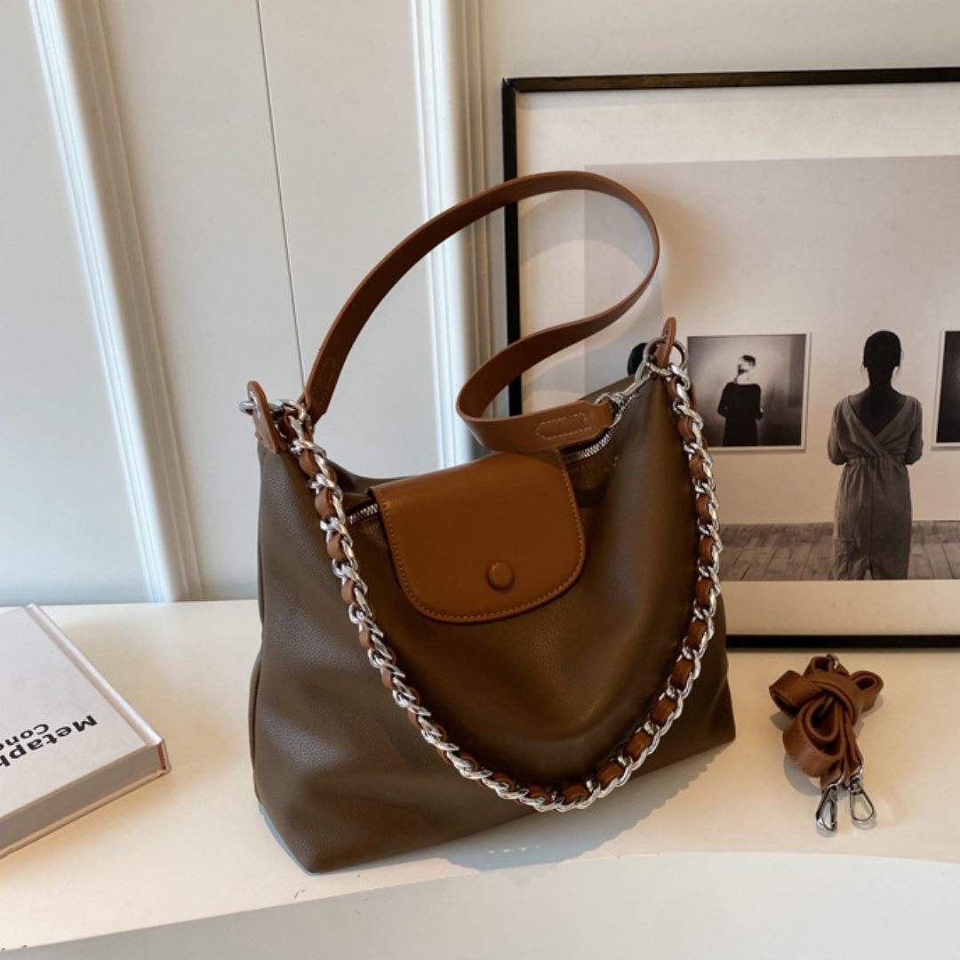 Retro Pleated Chain Shoulder Commuting Tote Bag
