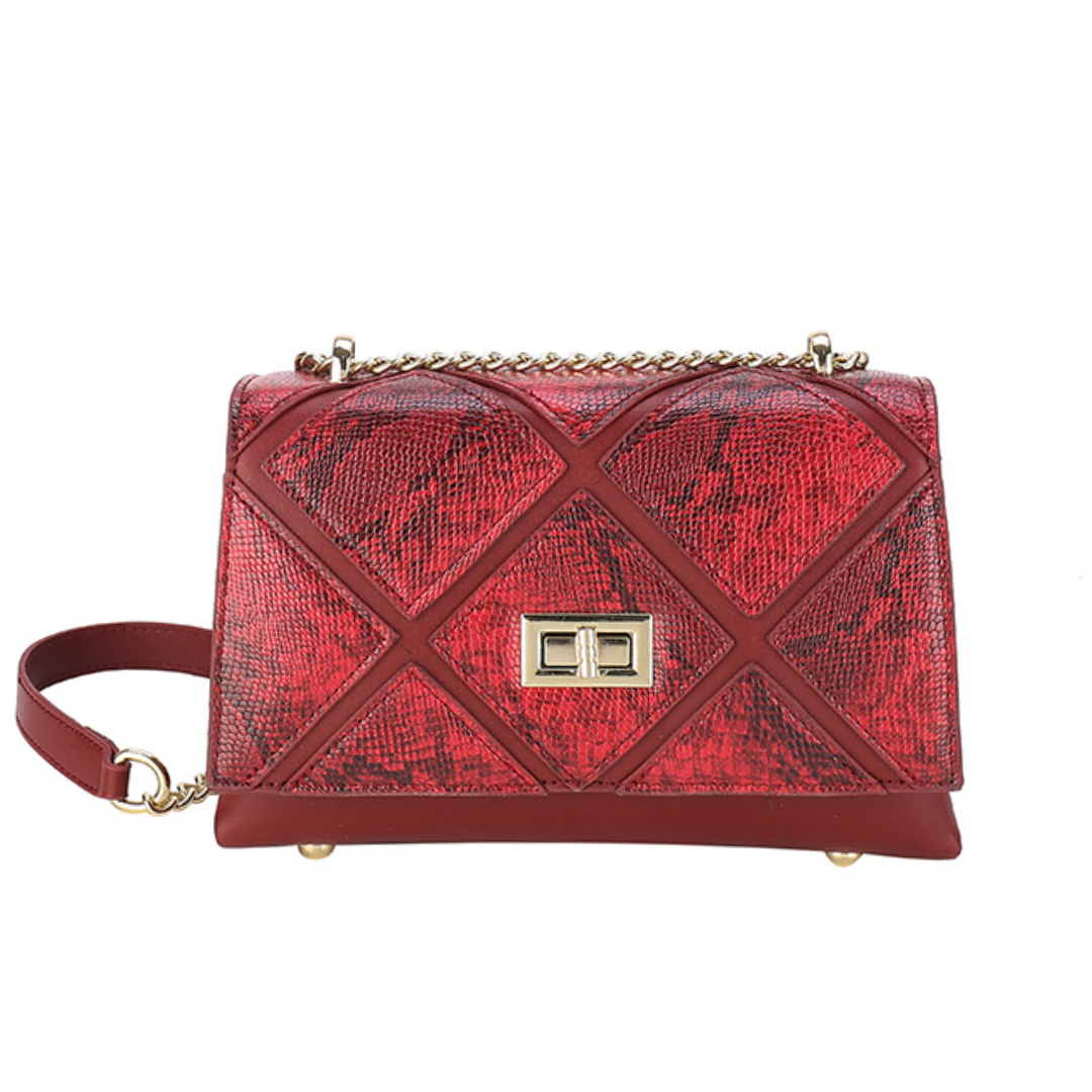 Snakeskin Pattern Faux Leather Chain Diamond Crossbody