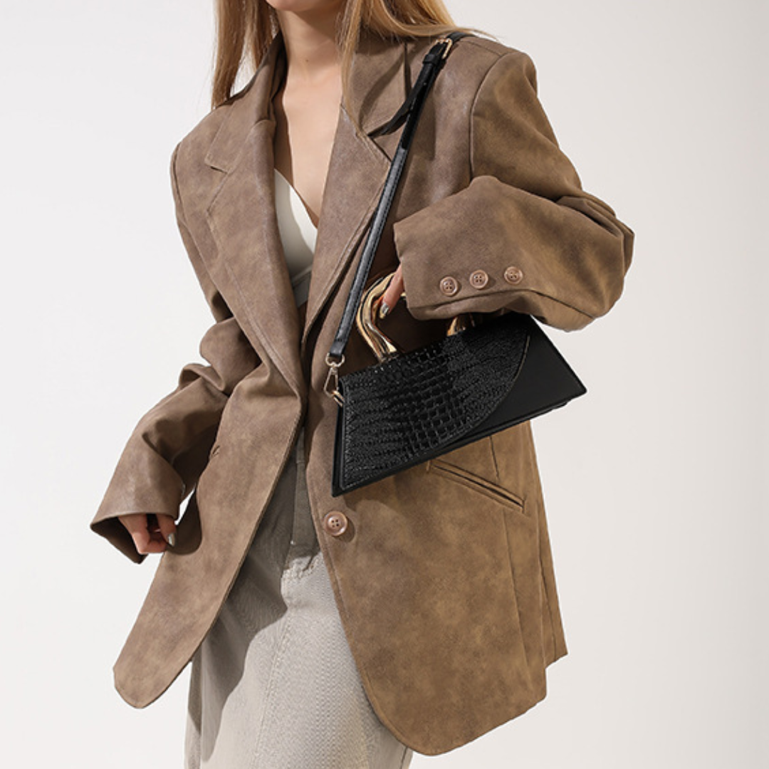 Crocodile Pattern Patent Leather Crossbody Bag