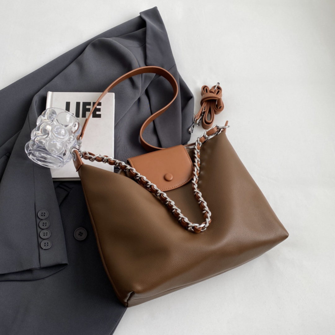 Retro Pleated Chain Shoulder Commuting Tote Bag