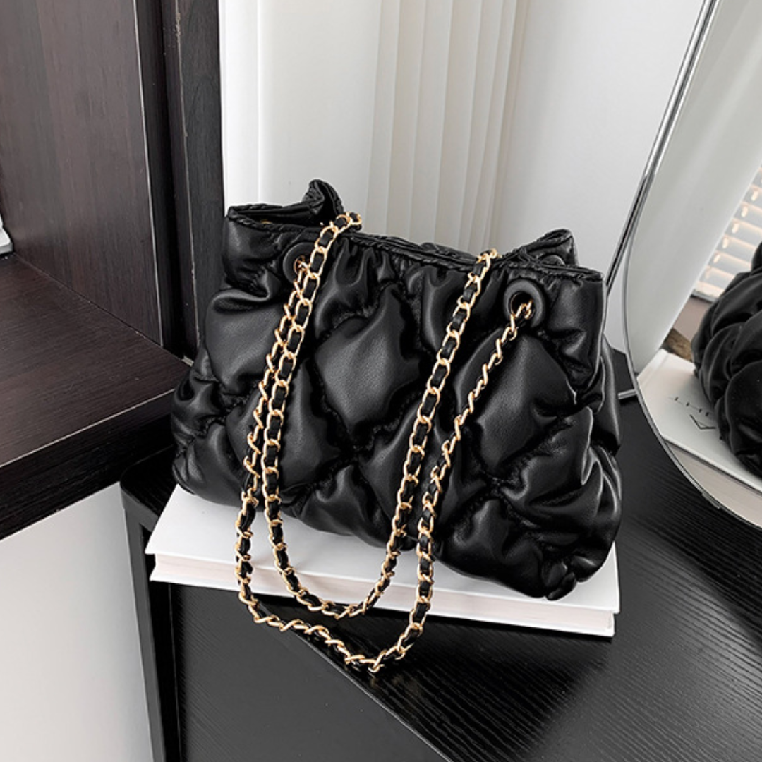 Chain Bucket Shoulder Bag with Diamond Embroidery