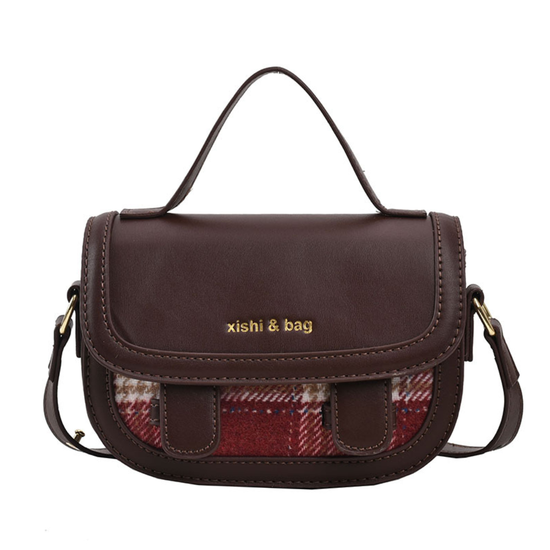Contrast Multi-Material Saddle Denim Wool Crossbody