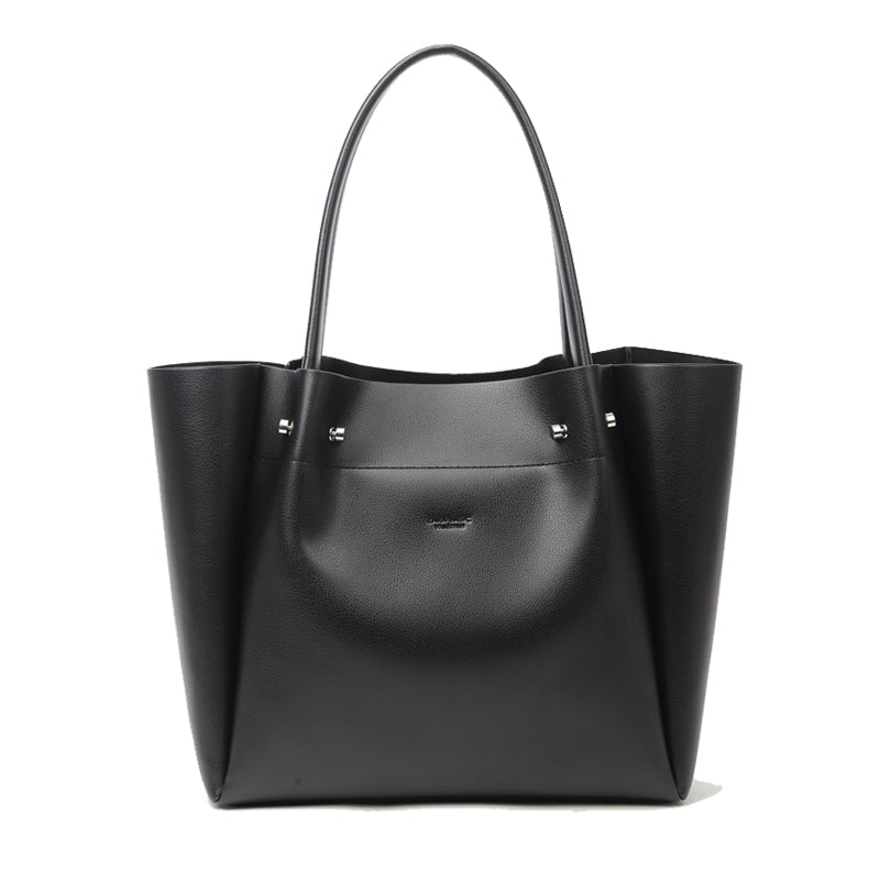 Portable large capacity PU leather commuter tote bag for daily use
