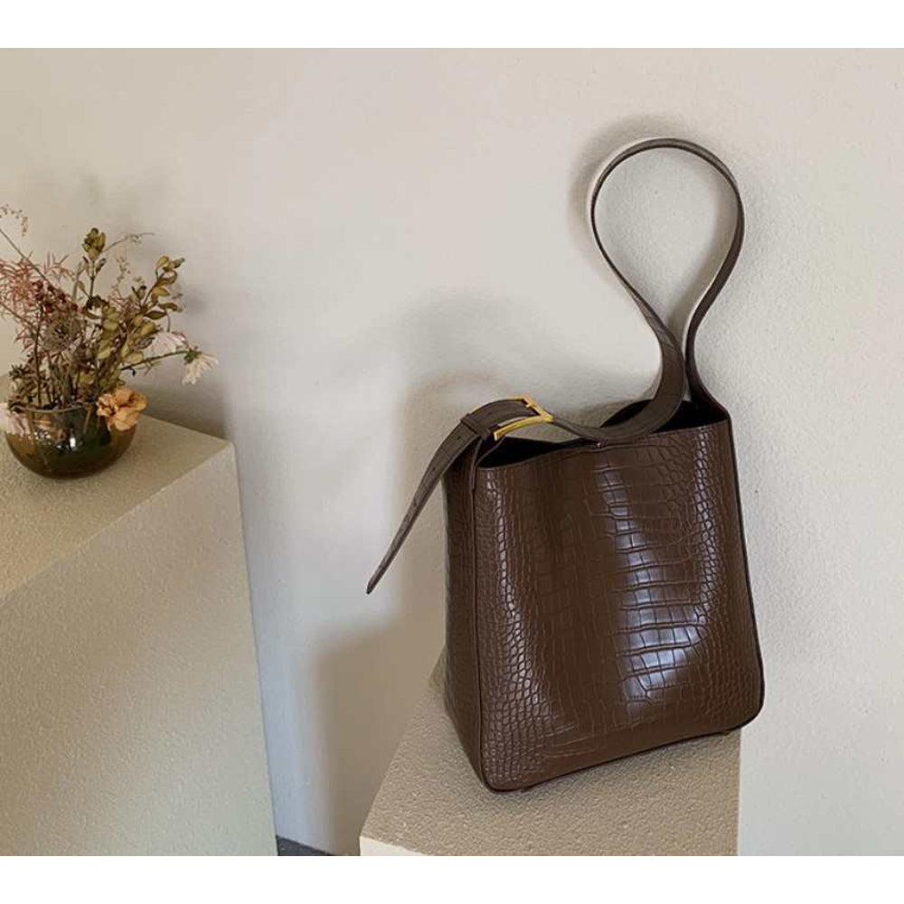 Style Crocodile Pattern Bucket Crossbody Bag