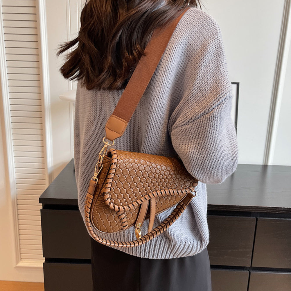 Woven Retro Saddle Messenger Shoulder Bag