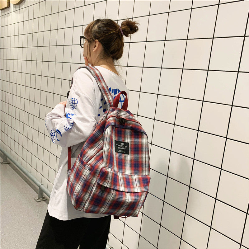 Plaid Canvas Casual School Backpack