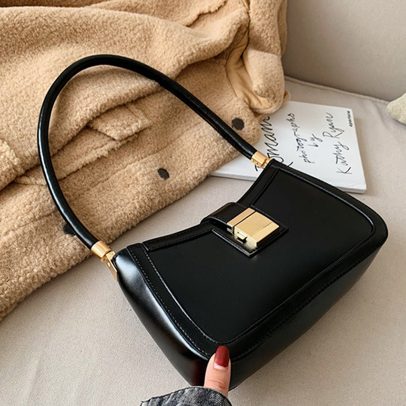 Solid Lock Buckle Underarm Small Shoulder Bag