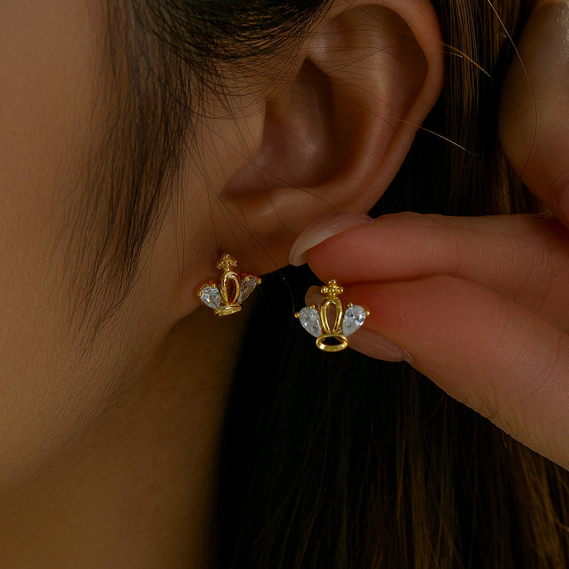 Golden Crown Zircon Earrings