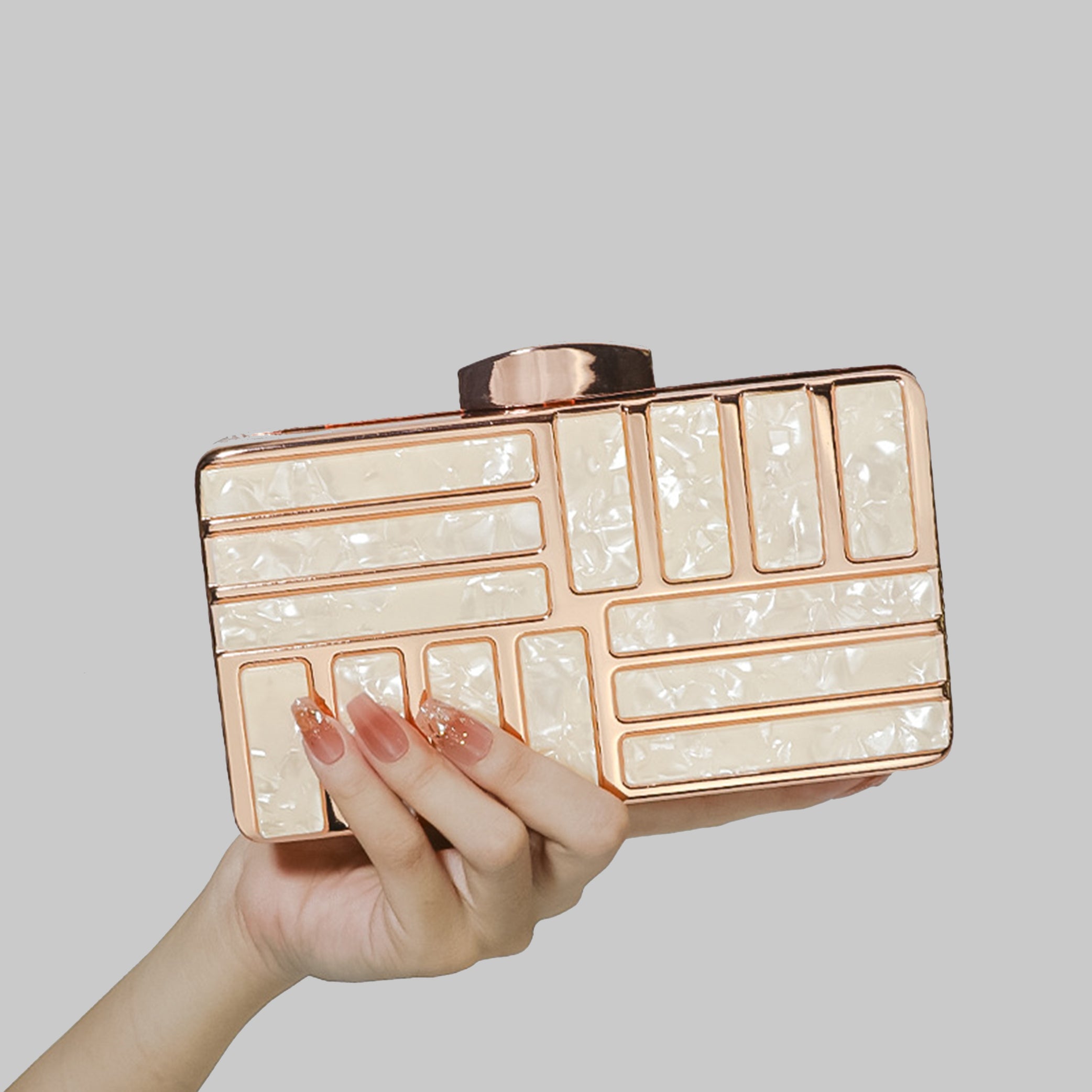 Metallic Glitter Acrylic Chain Clutch Evening Bag