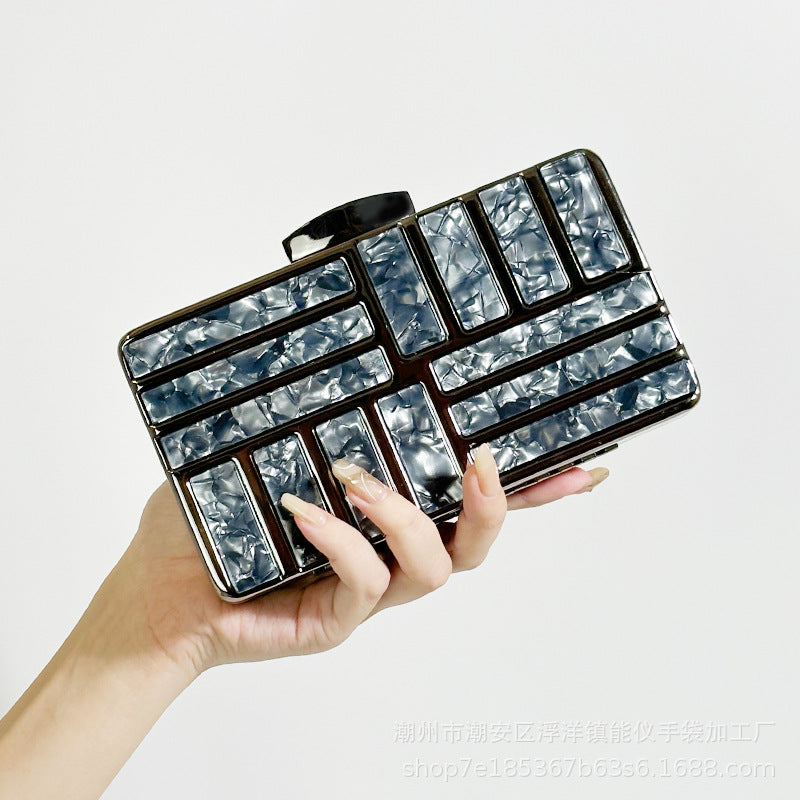 Metallic Glitter Acrylic Chain Clutch Evening Bag