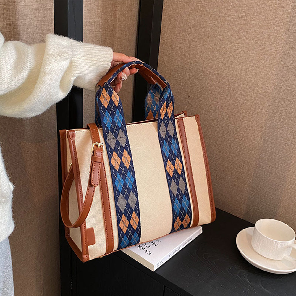 Autumn Contrast Color Canvas Commuter Shoulder Tote