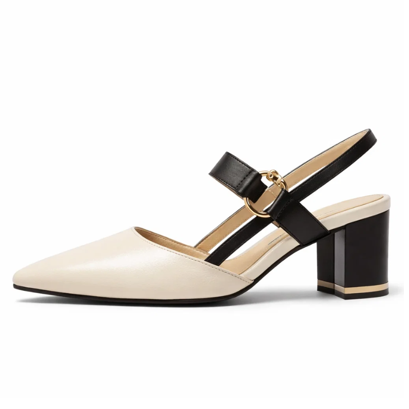 Pointed Toe One-Strap Chunky Mid-Heel Heels