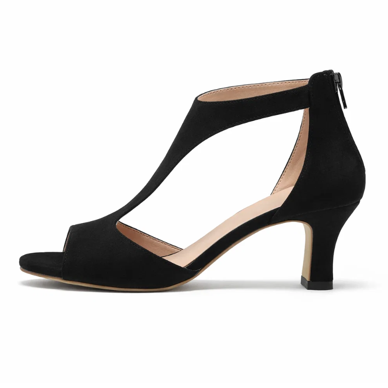 Suede Peep-Toe Chunky Heel Heels