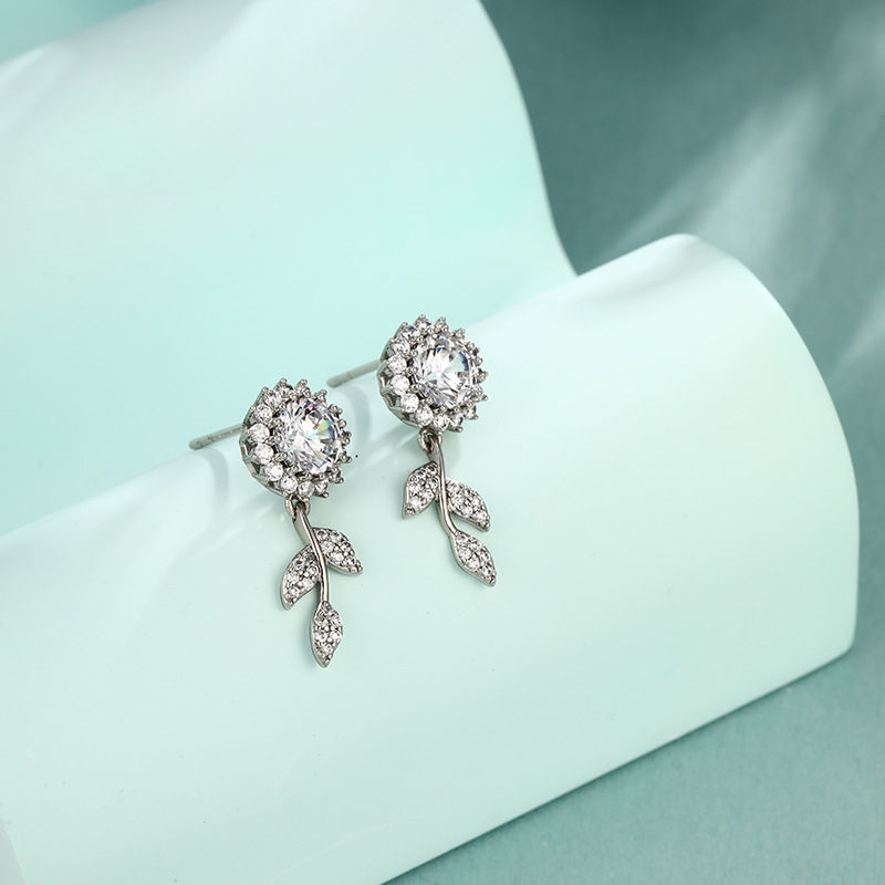 Zircon Flower Long Earrings