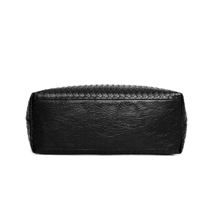 Solid Woven Shoulder Tote Bag