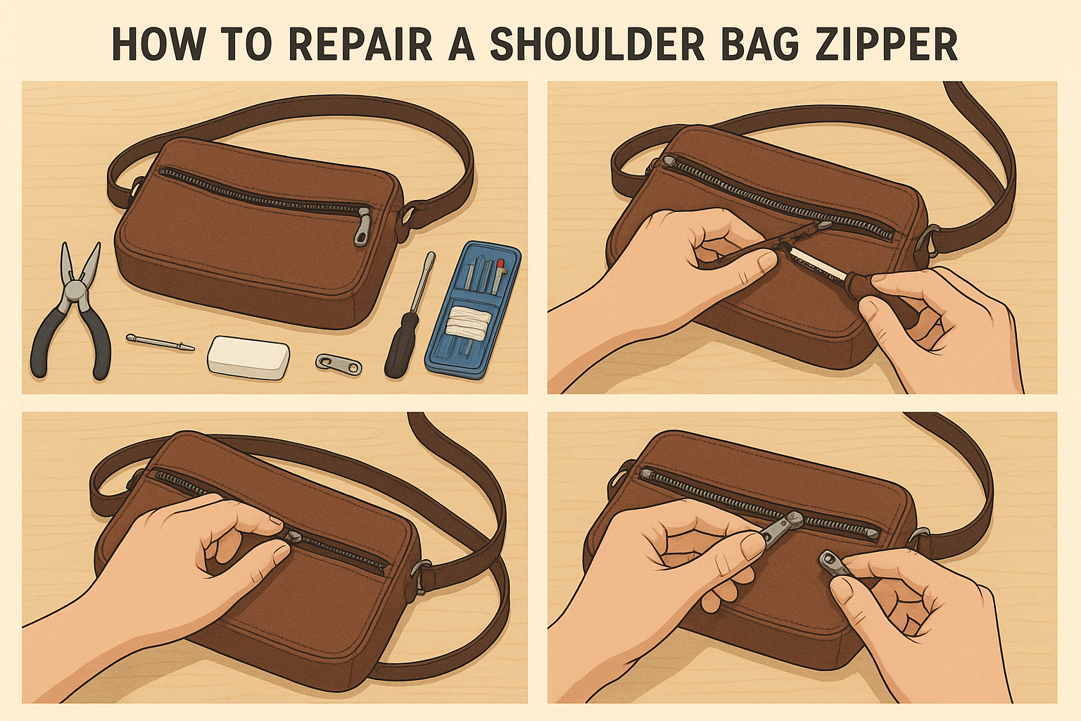Repair a Shoulder Bag Zip at Home