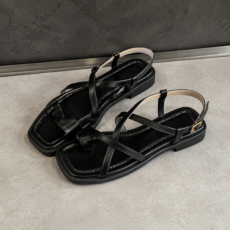 Solenne Square-Toe Thong Sandals