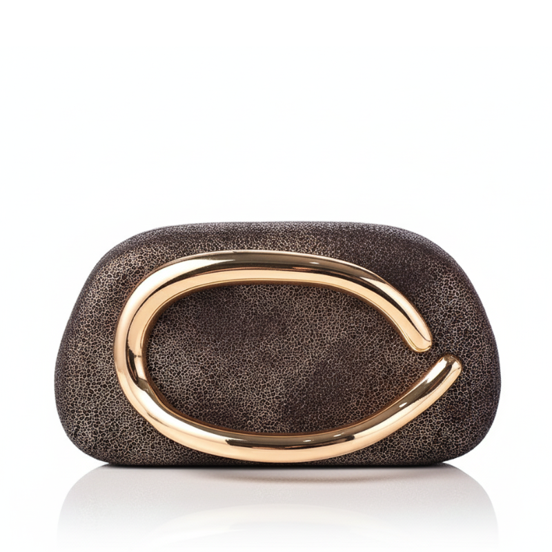 Sculptural Gold Handle Clutch Bag