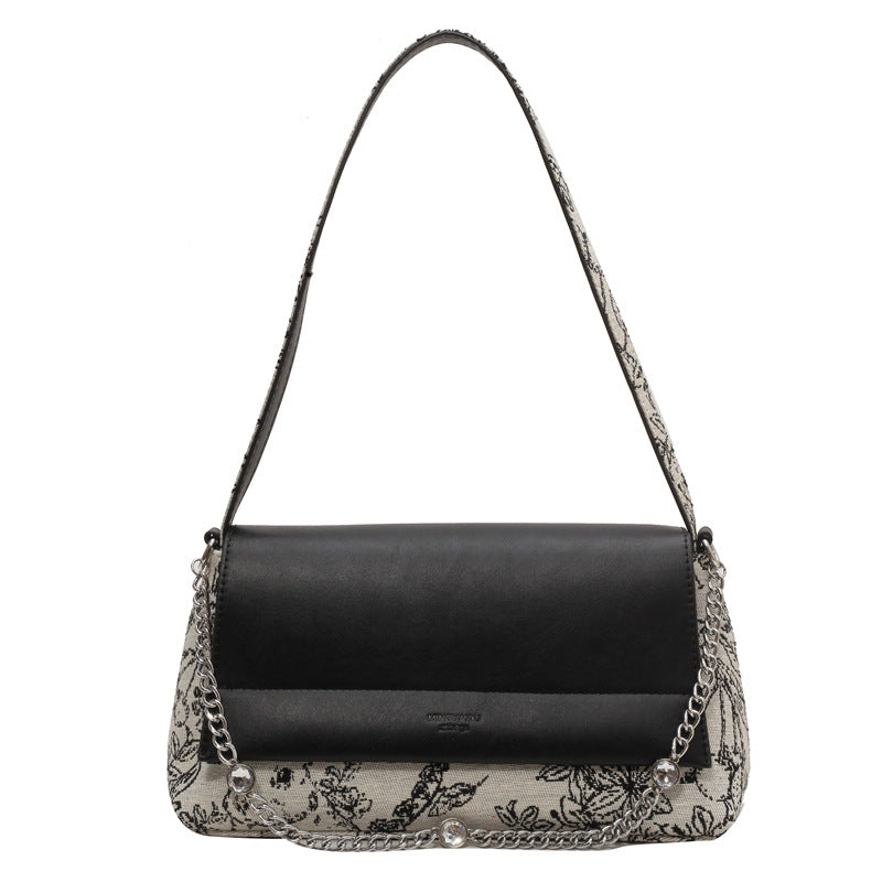 Floral Contrast Flap Shoulder Bag