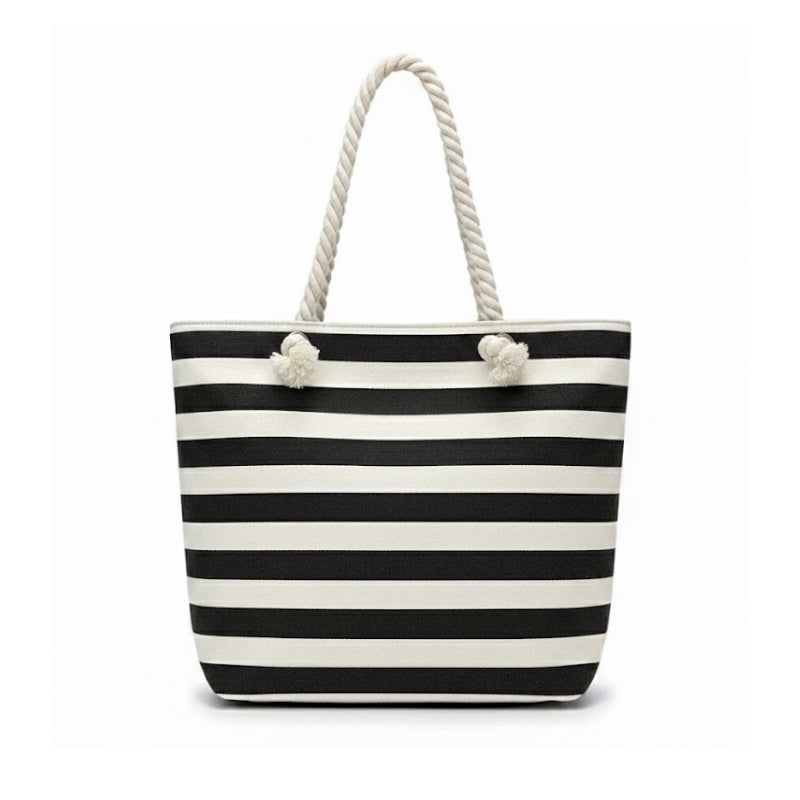 Women's Classic Striped Canvas Rope Handle Tote Bag