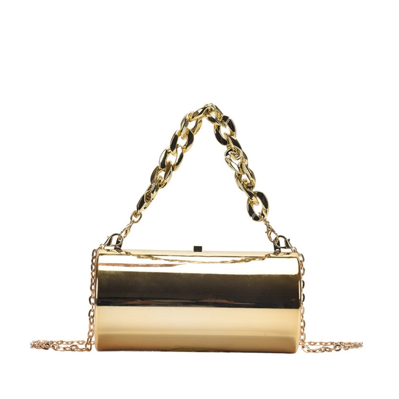 Modern Cylindrical Hard Shell Clutch with Dual Chain Options