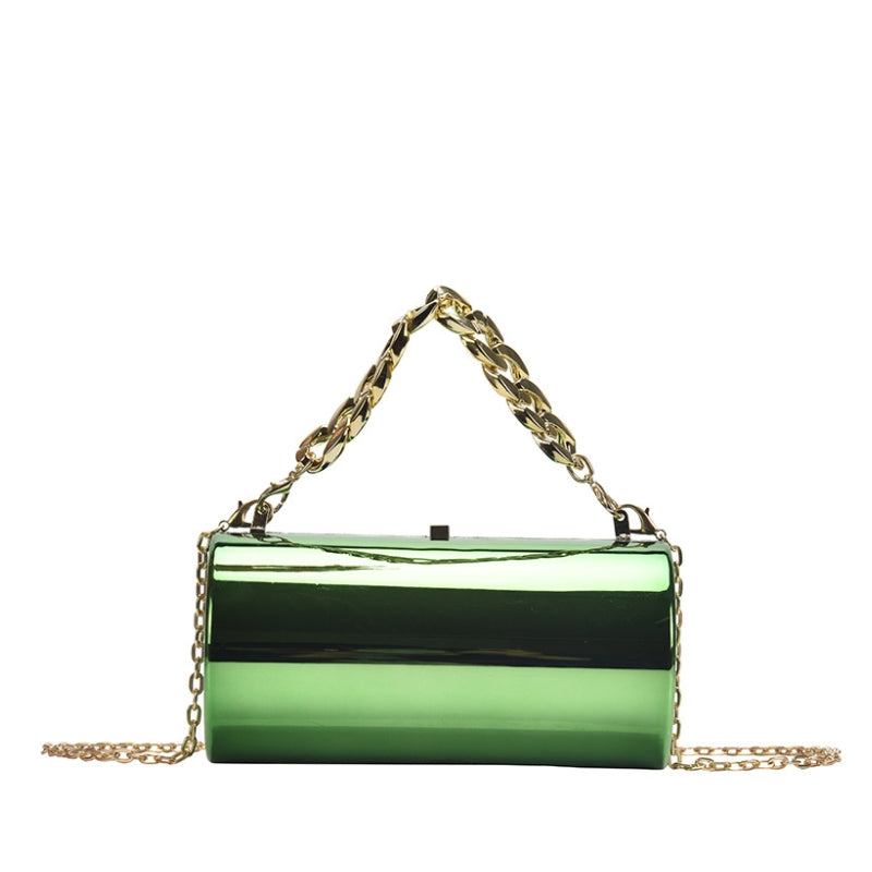 Modern Cylindrical Hard Shell Clutch with Dual Chain Options