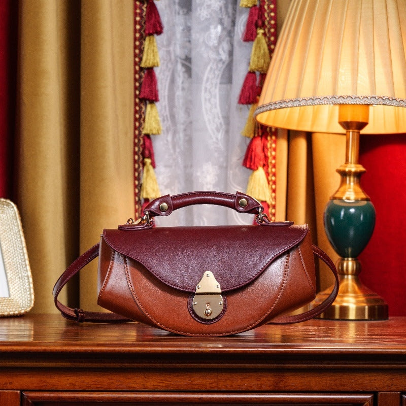 Women's Unique Artistic Curved Leather Handbag