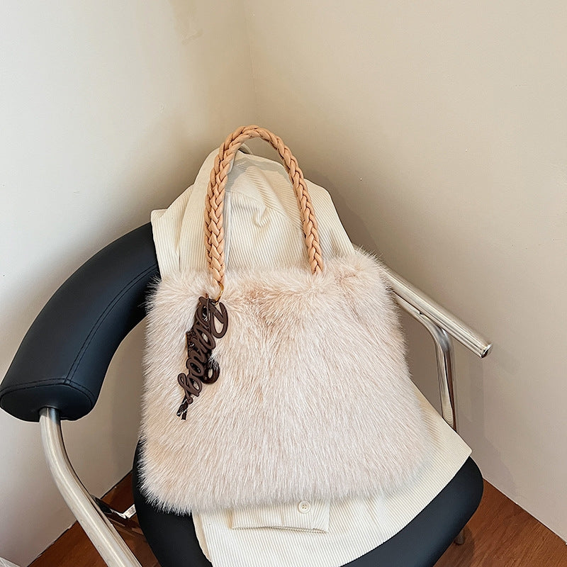 Women's Luxury Shaggy Faux-Fur Statement Tote Bag