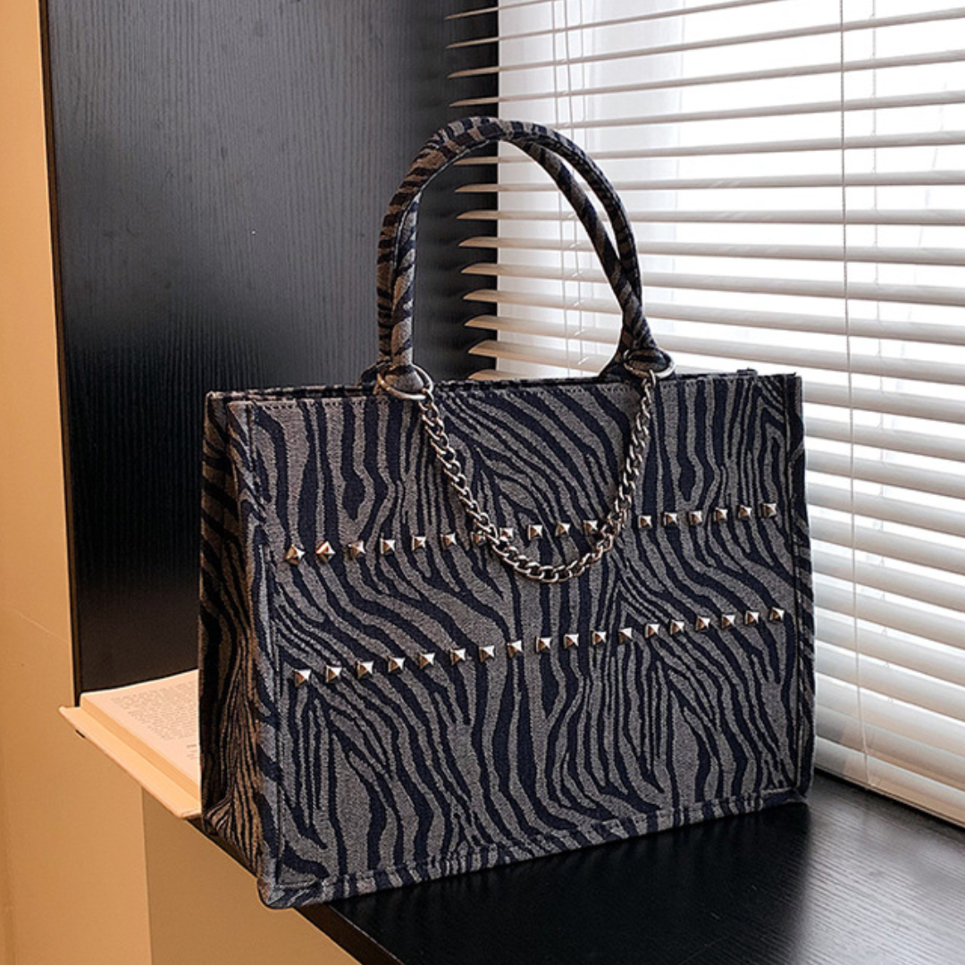 Denim Zebra Print Tote Bag