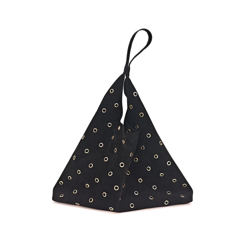Grommet Adorned Suede Origami Shoulder Bag