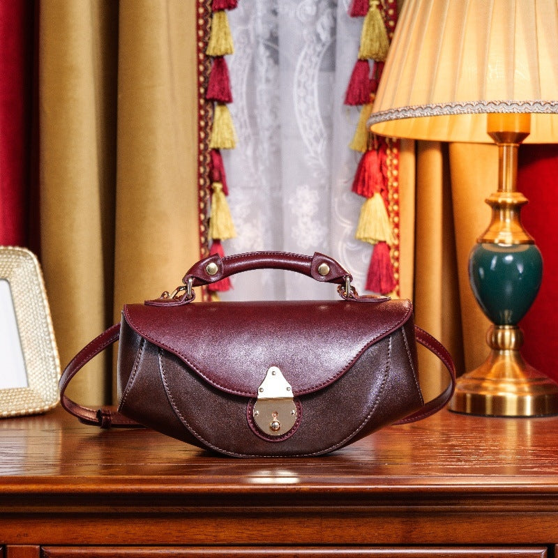 Women's Unique Artistic Curved Leather Handbag