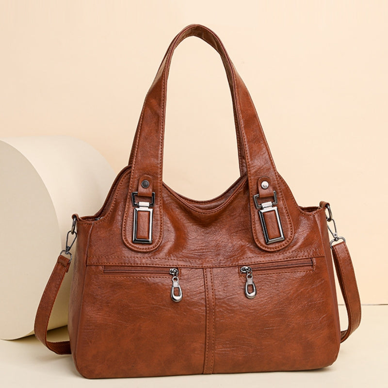 Women's Versatile Textured Multi Zip Shoulder Bag