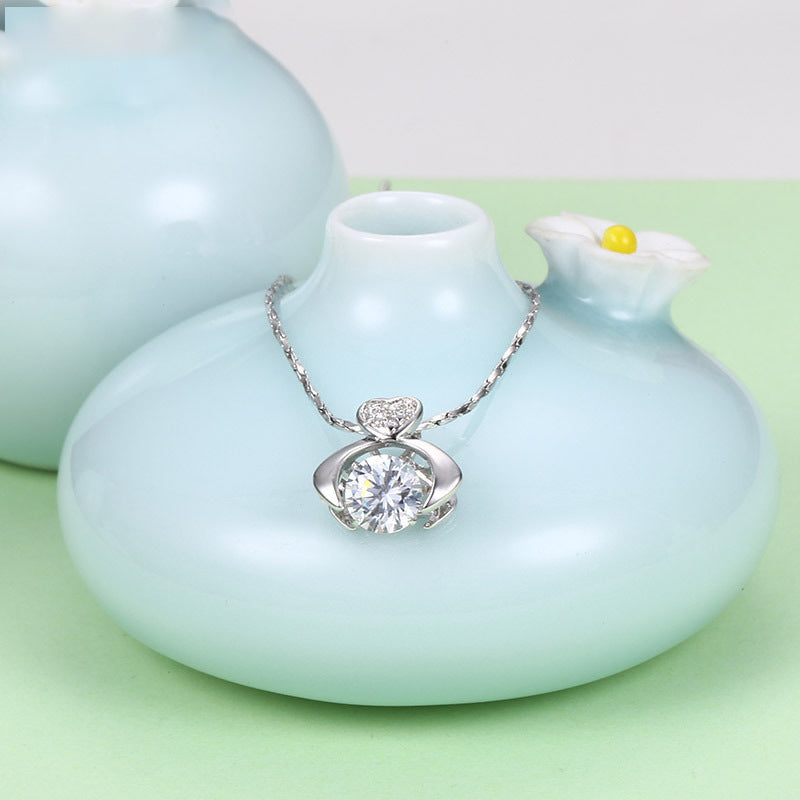 Beating Heart White-Plated Pendant Necklace