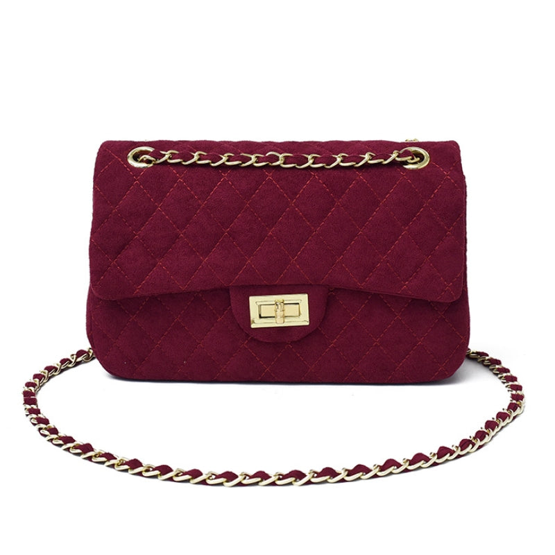 Elegant Quilted Suede Chain Crossbody Bag