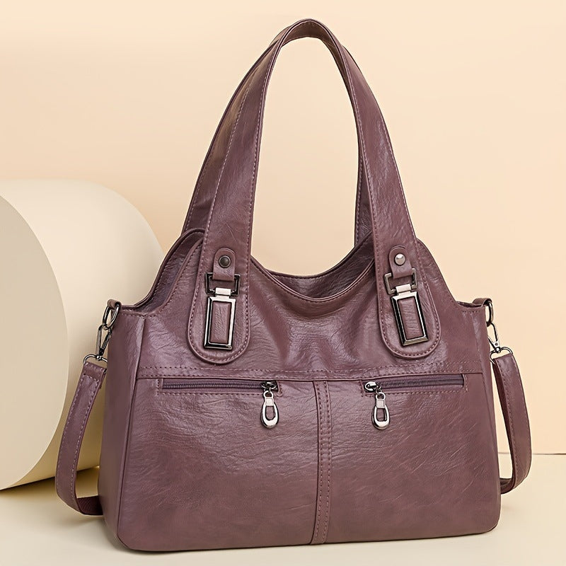Women's Versatile Textured Multi Zip Shoulder Bag