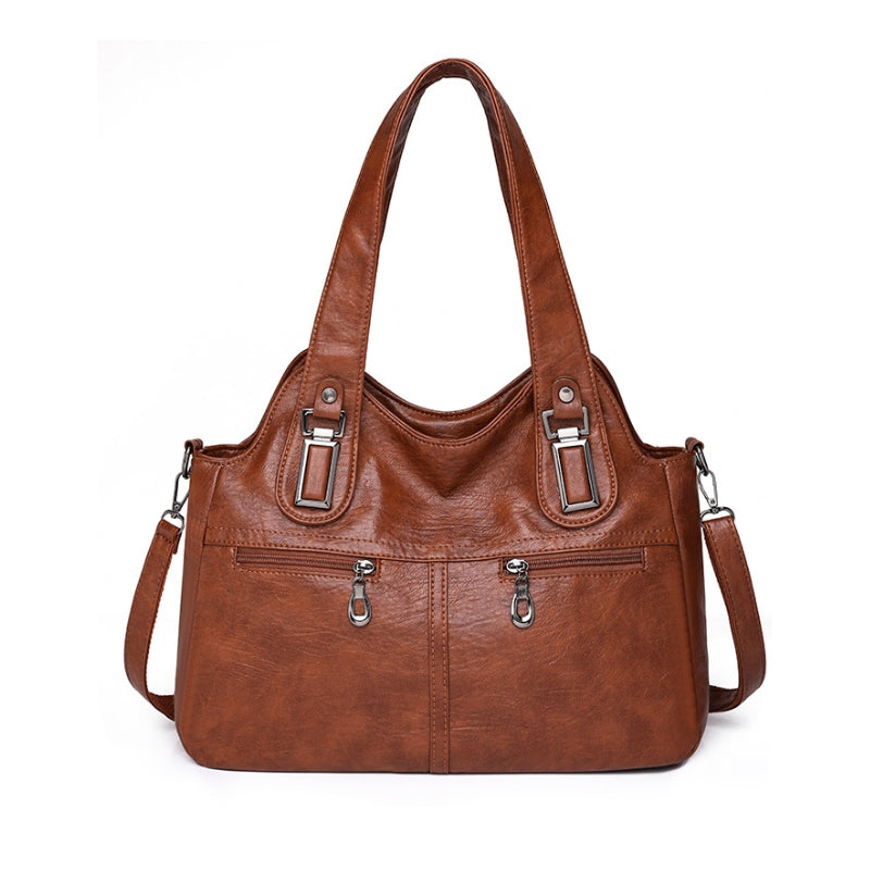 Women's Versatile Textured Multi Zip Shoulder Bag