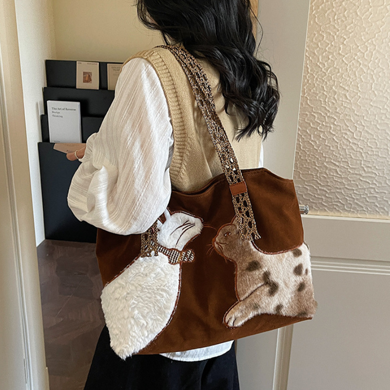 Fluffy Cat Embroidered Women’s Tote Bag