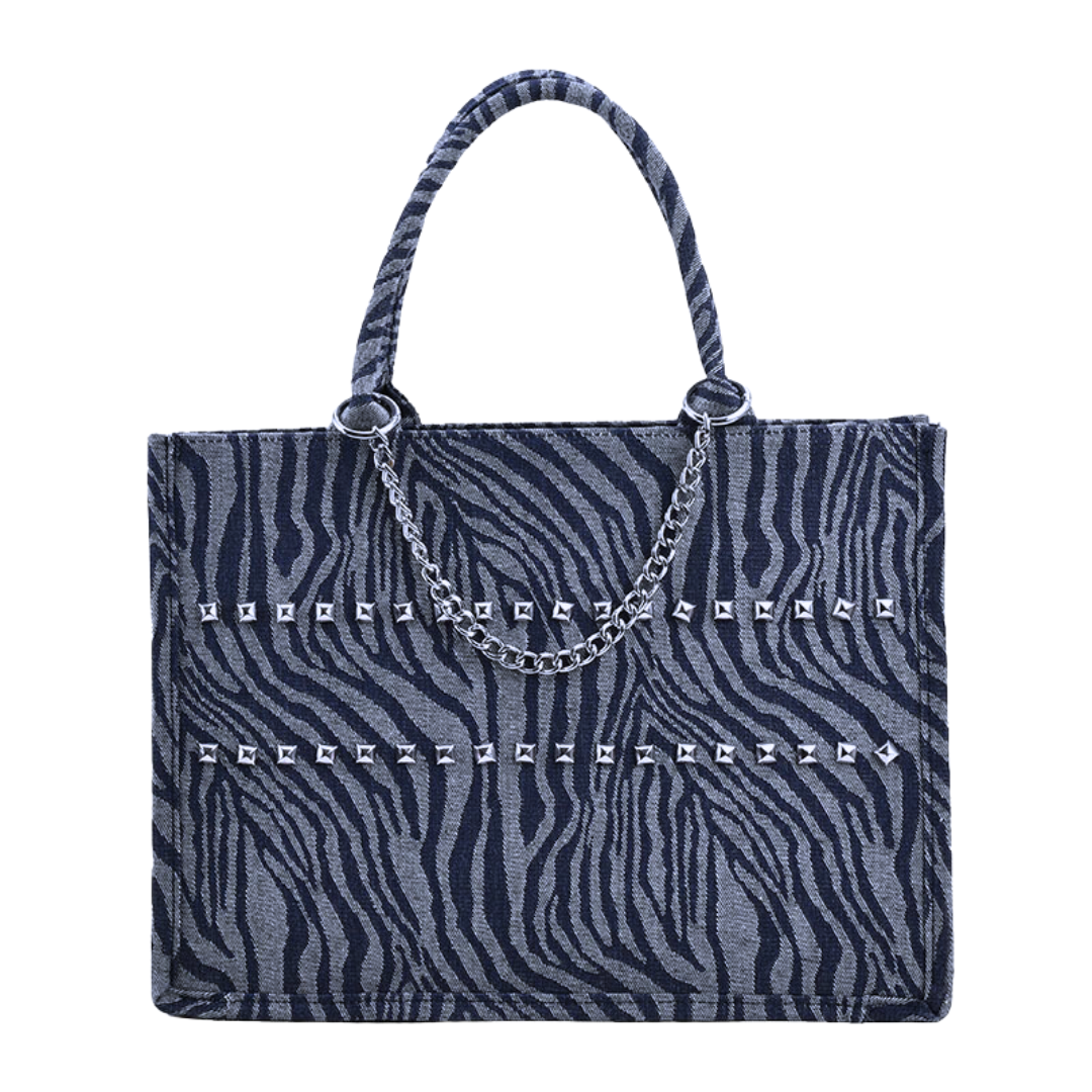 Denim Zebra Print Tote Bag