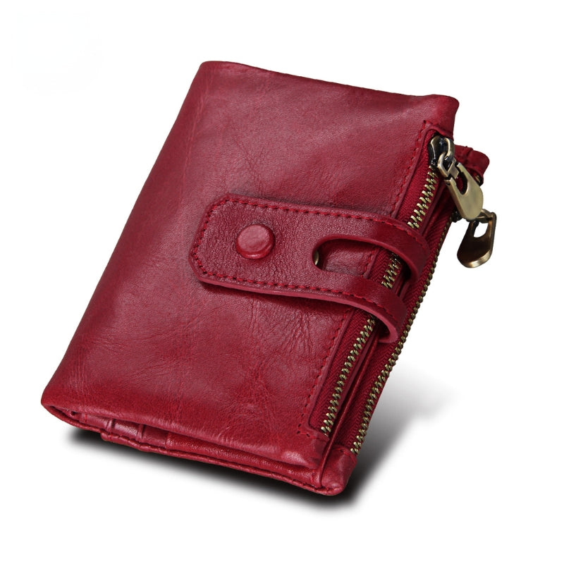 Classic Genuine Leather Wallet with Snap Strap and Zip Pocket