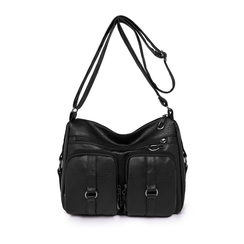 Vintage Inspired Multi-Zip Shoulder Bag
