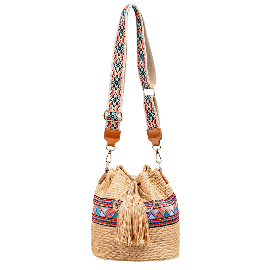 Coastal Charm Straw Bucket Bag