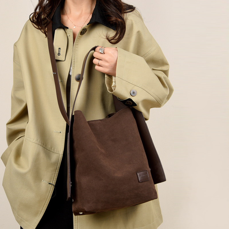 Mocha Suede Everyday Bucket Bag