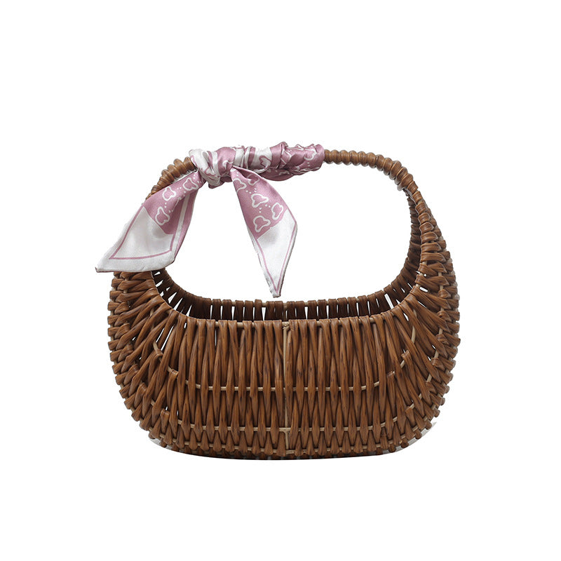 Silk Scarf Woven Straw Handbag