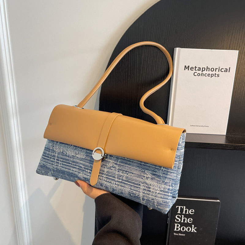 Denim Lux Spliced Shoulder Bag